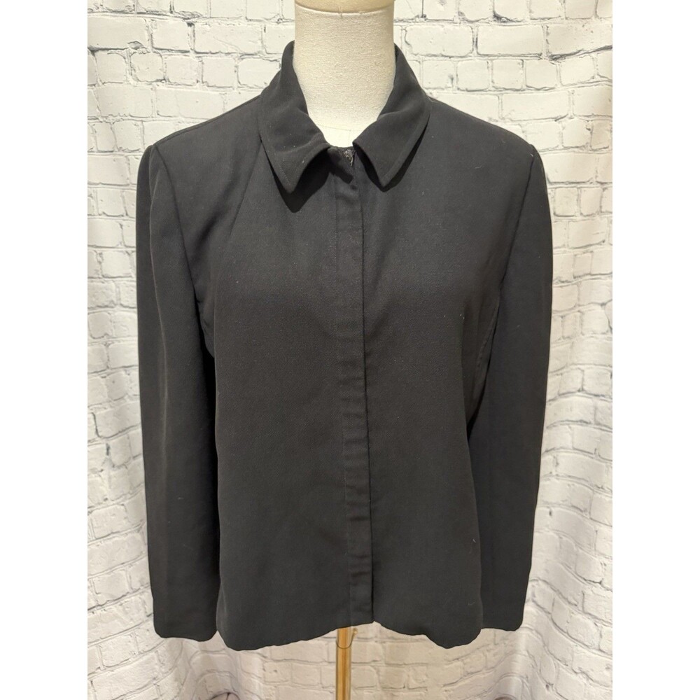 ANN TAYLOR Black Zipper Career Blazer Jacket Zip Pockets Size 14